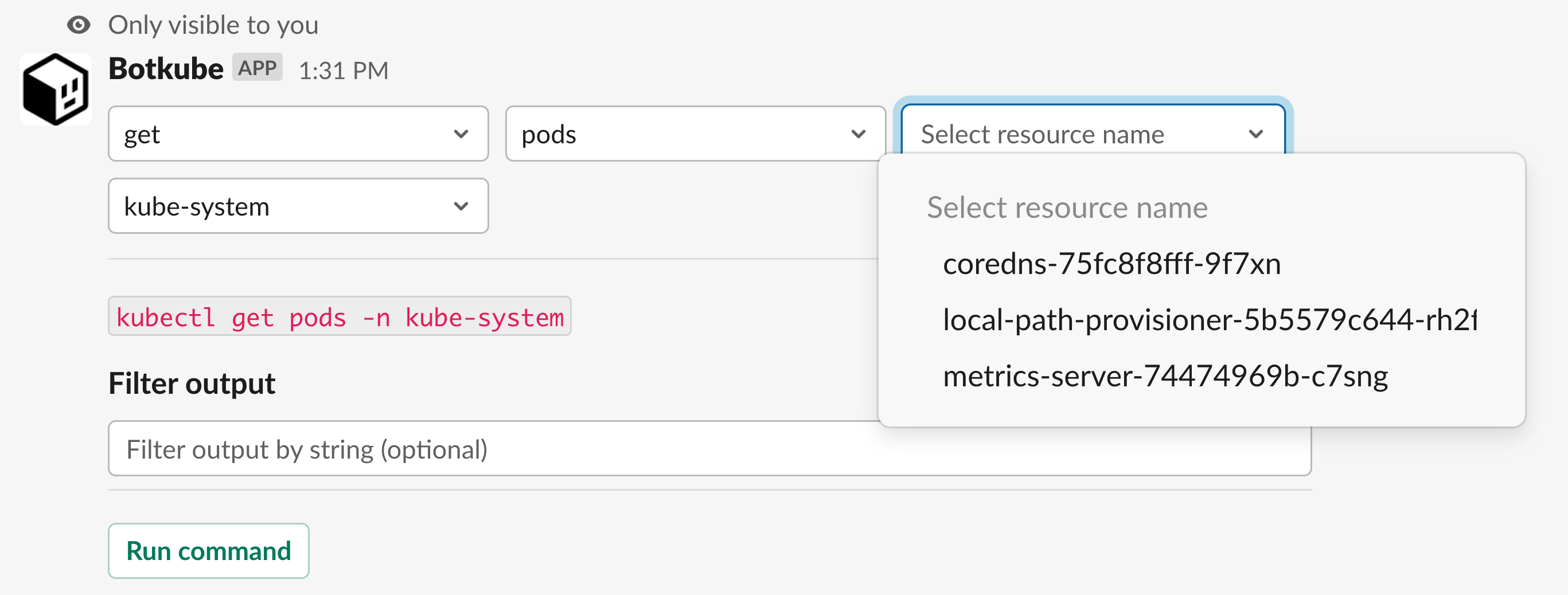 kubectl command builder